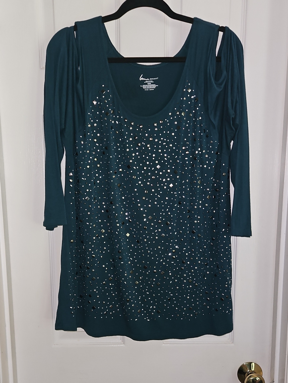 Lane Bryant Teal Embellished Cold-Shoulder Long Sleeve 18/20